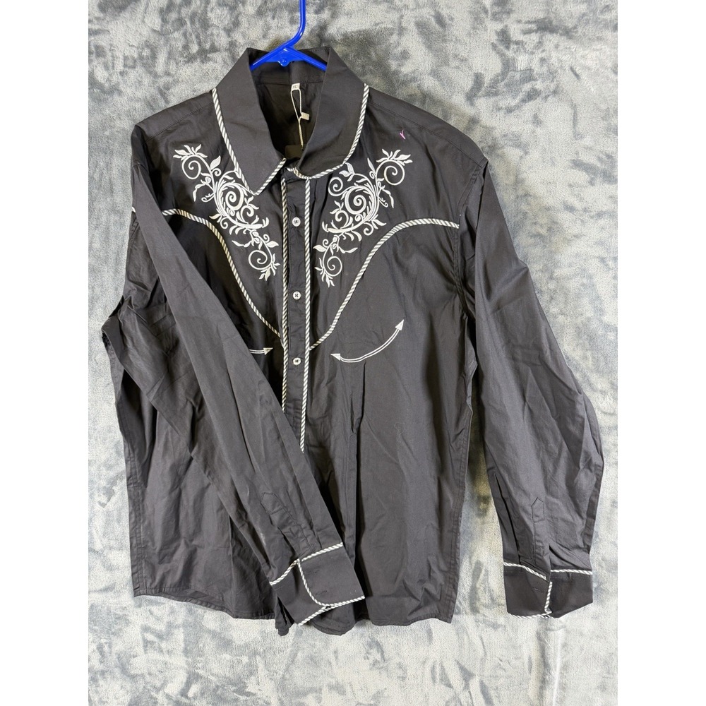 Daupanzees Shirt Mens XL Black Button Up Embroidered Design Cowboy